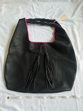 NWT Black Hobo Tote with Pink Trim and Fringe Tassels